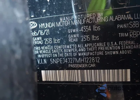 2021 Hyundai Sonata Sel Plus from USA, damaged, VIN 5NPEJ4J27MH122812